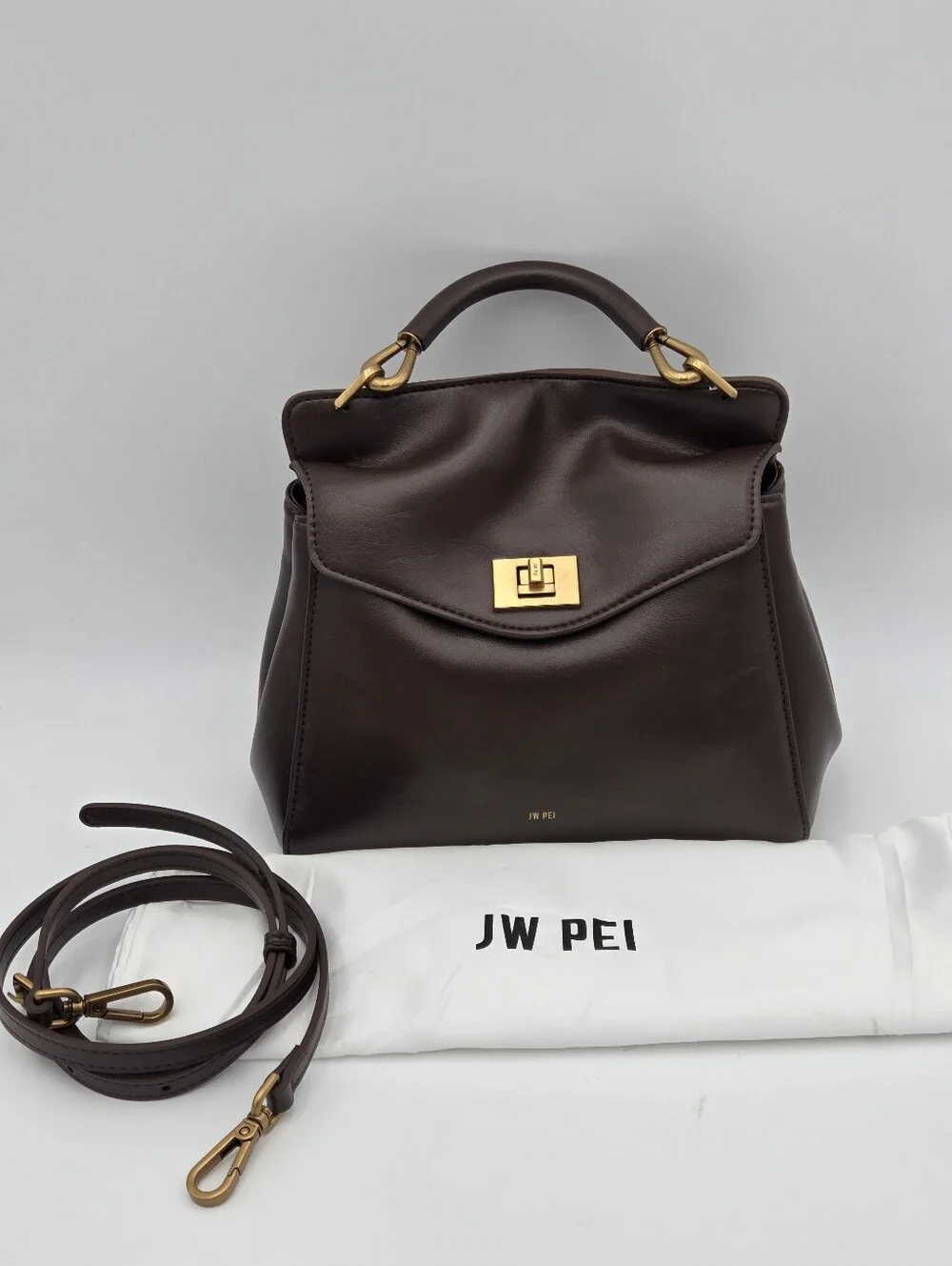 JW PEI Lucia Classic Top Handle Bag In Dark Brown